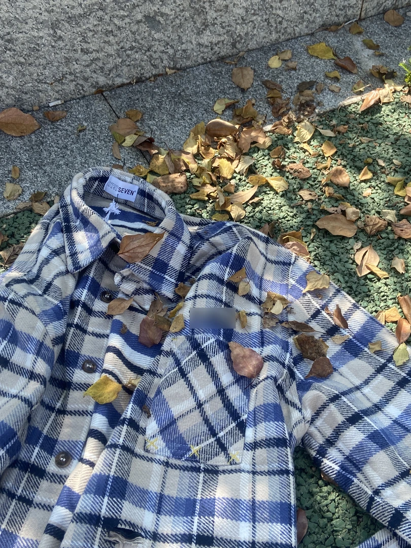 0797SEVEN 成衣洗水 24ss法兰绒格子衬衫春季