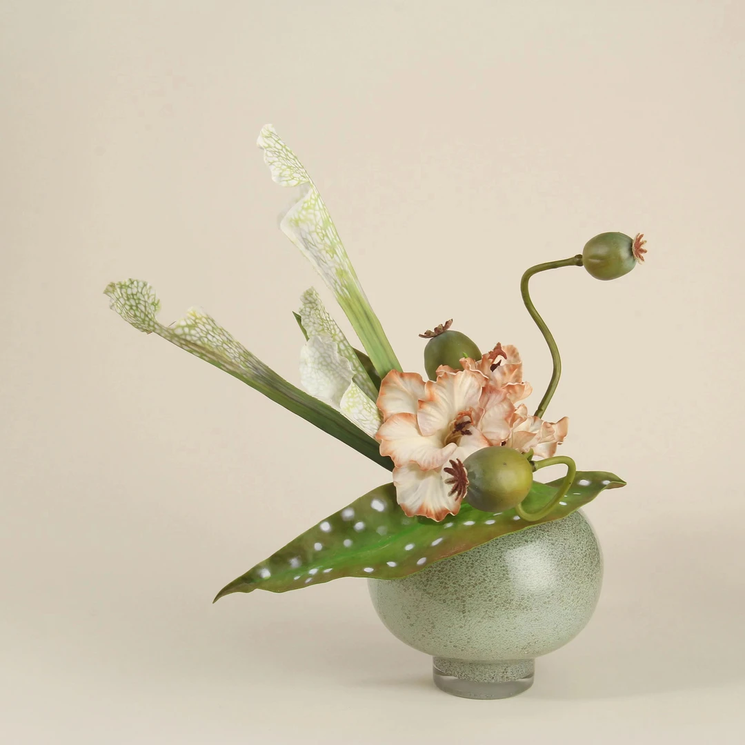 北欧风客厅居家插花水培圆形玻璃绿色桌面餐桌装饰手作不同