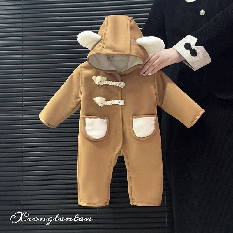 连体衣婴儿秋冬款韩版洋气可爱婴儿加绒外出服冬季宝宝连帽外出服