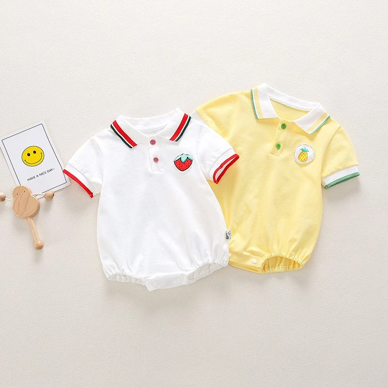 夏季新款婴儿连体衣休闲POLO衫舒适透气外出哈衣男女宝宝爬爬服