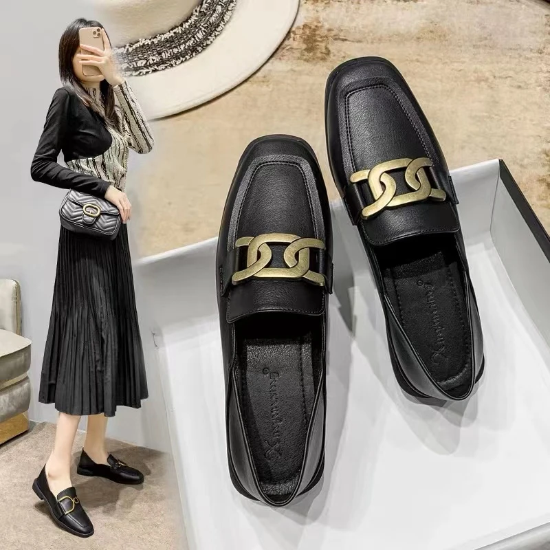 8209真皮软底乐福鞋女鞋一脚蹬2023新款平跟单鞋复古英伦风小皮鞋