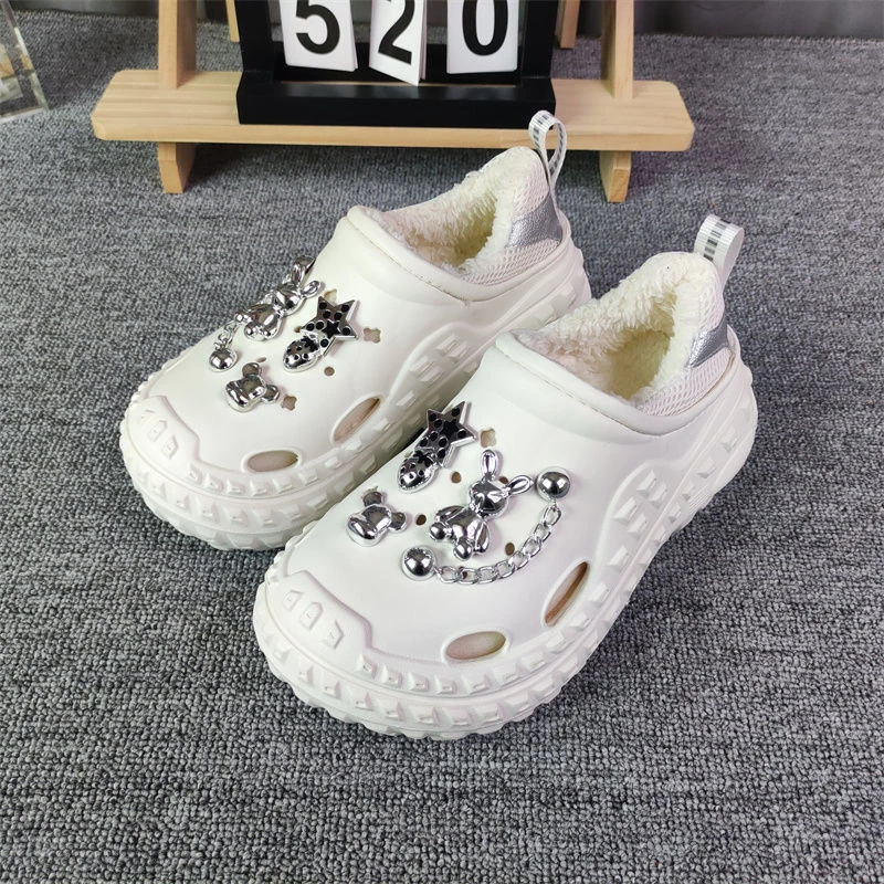 高跟洞洞鞋女加绒外穿防寒保暖厚底包头冬季防冻棉鞋女增高靴子女