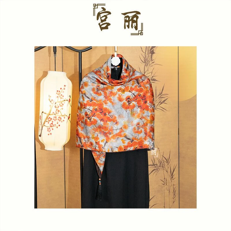 【万柿利】宫丽135x135cm6A纯100桑蚕丝双面国风暗提花气质时尚