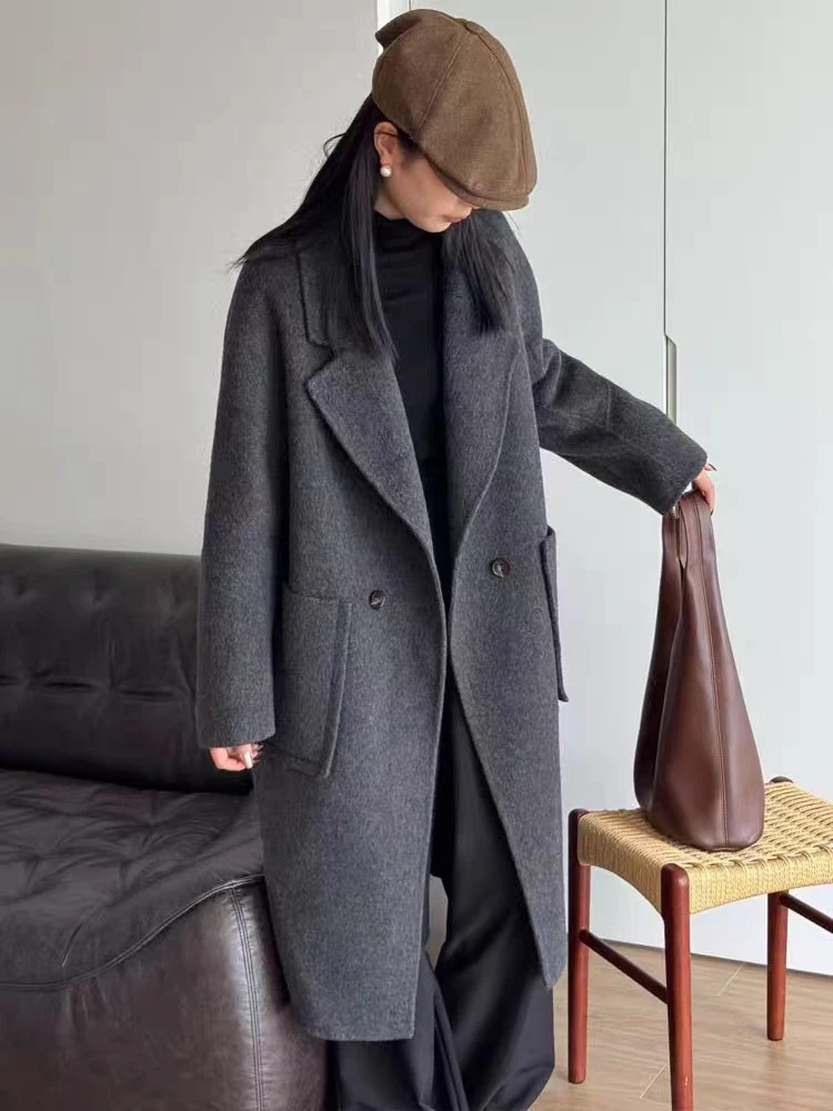 韩系高级感双面羊毛大衣88021女秋冬加厚宽松简约时尚毛呢外套