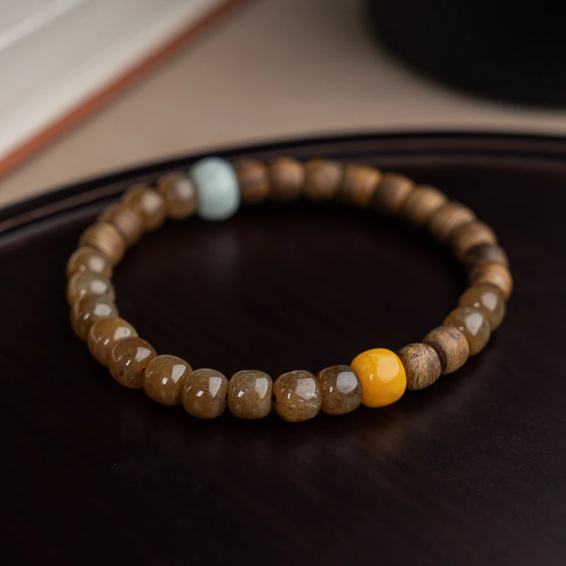 【木欣欣】两面戴法莺歌绿奇楠鼓珠6*5mm焦糖沉香手串 MXCX3034BYYZ