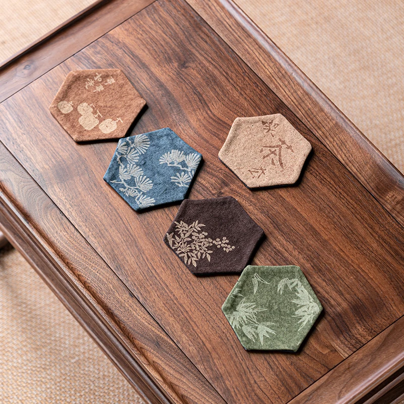 熹吾堂创意手工扎染烧花杯垫复古功夫茶具配件茶杯托家用垫隔热垫