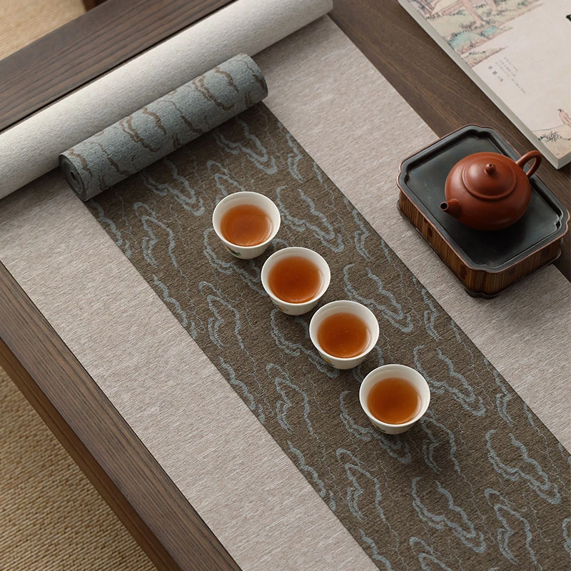 熹吾堂 祥云中式茶席 防水干泡席布艺桌旗茶旗茶道日式茶桌茶布垫