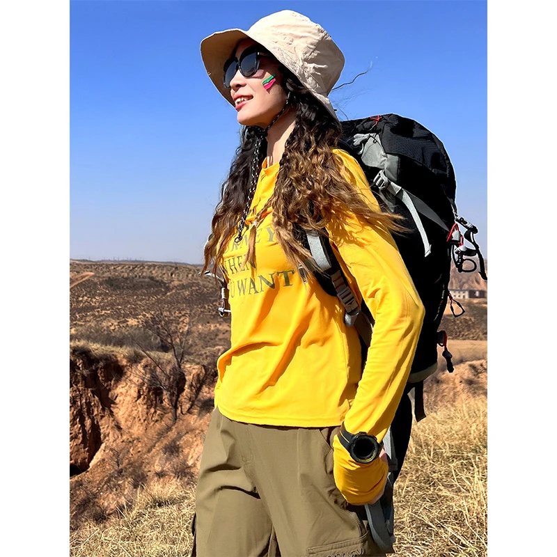 北京森林户外旅行登山显瘦弹力打底印花多色长袖亲肤速干衣T恤女