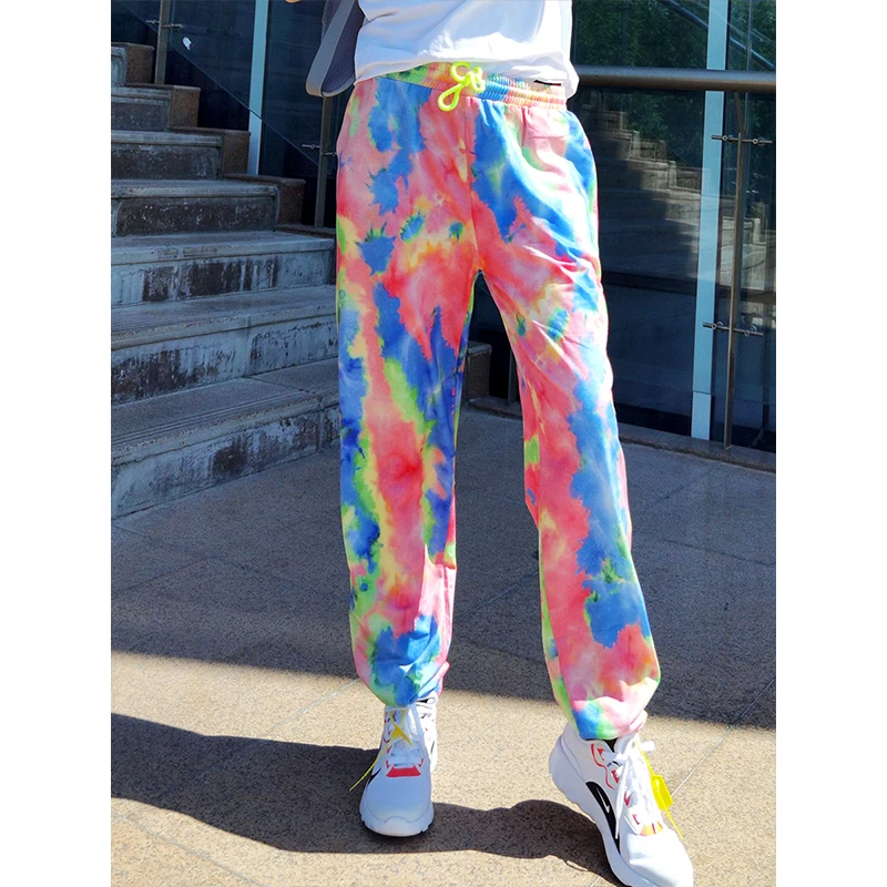 北京森林户外2023春秋个性扎染印花束脚运动舒适透气宽松长裤女式