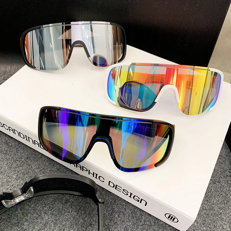 超酷潮男辣妹户外登山滑雪眼镜连体炫彩骑行太阳镜女网红圆脸墨镜