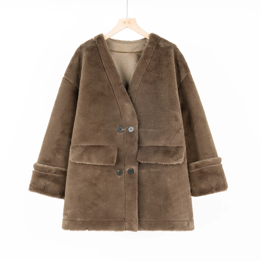 吉米原创-冬季毛毛加厚私服加绒外套气质翻领保暖321120