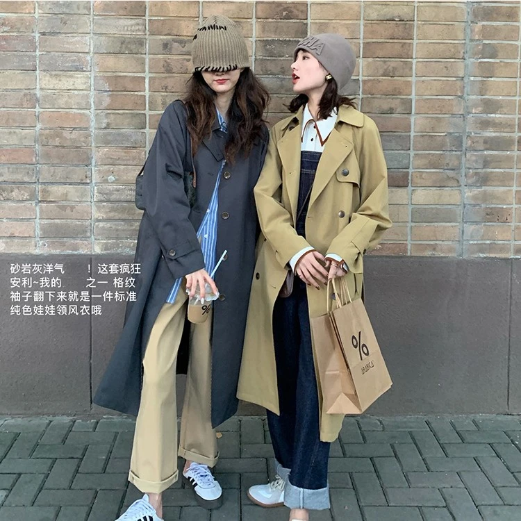 娃娃领外套风衣女中长款厚实挺括又法又韩2108FY01气质风衣外套女