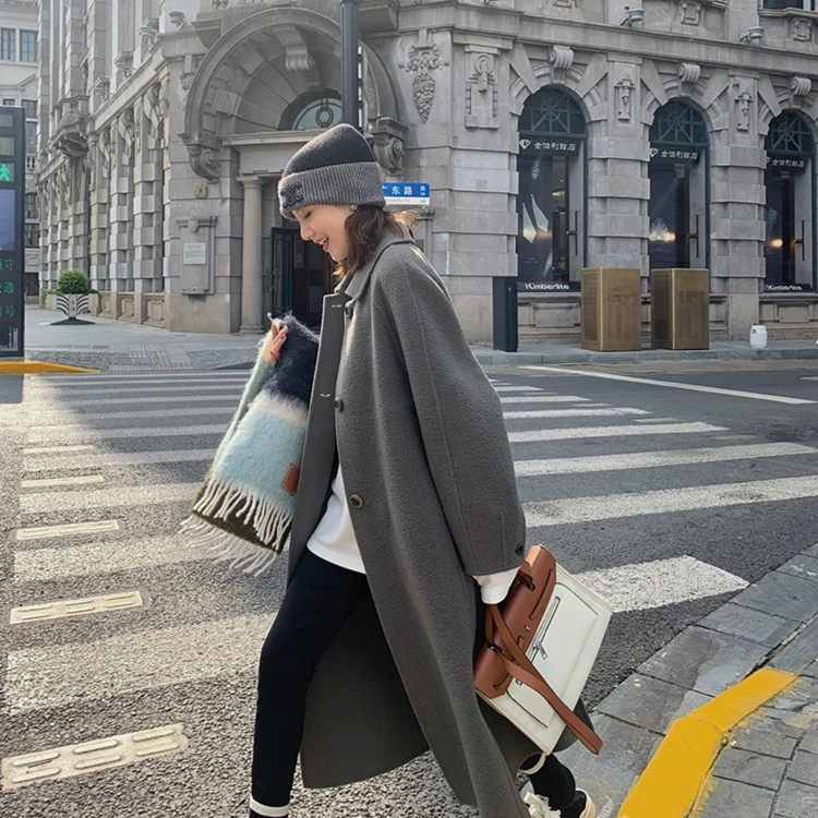 京都落叶小方领圈圈双面呢羊毛大衣长款大牌高端大衣小个子210SM1