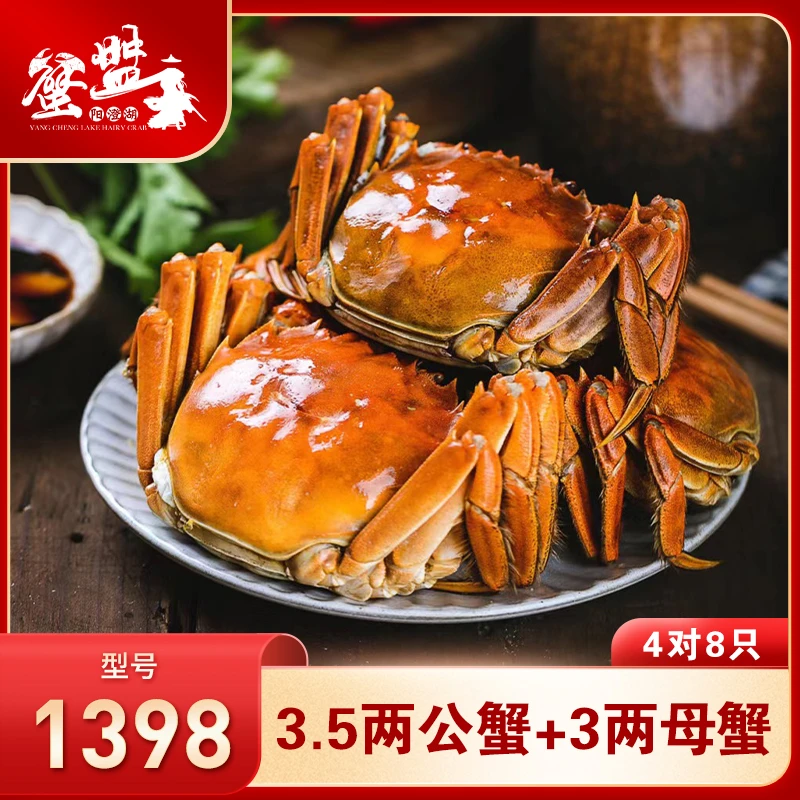 蟹盟主【活蟹】阳澄湖大闸蟹1398型3.5两公+3两母 4对8只【塘蟹】
