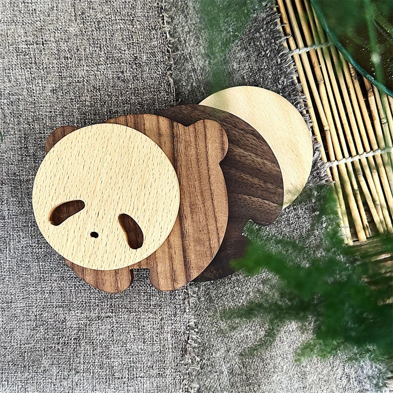 偶坐原创实木熊猫杯垫手工艺术品茶杯垫子多功能家居摆件磁铁