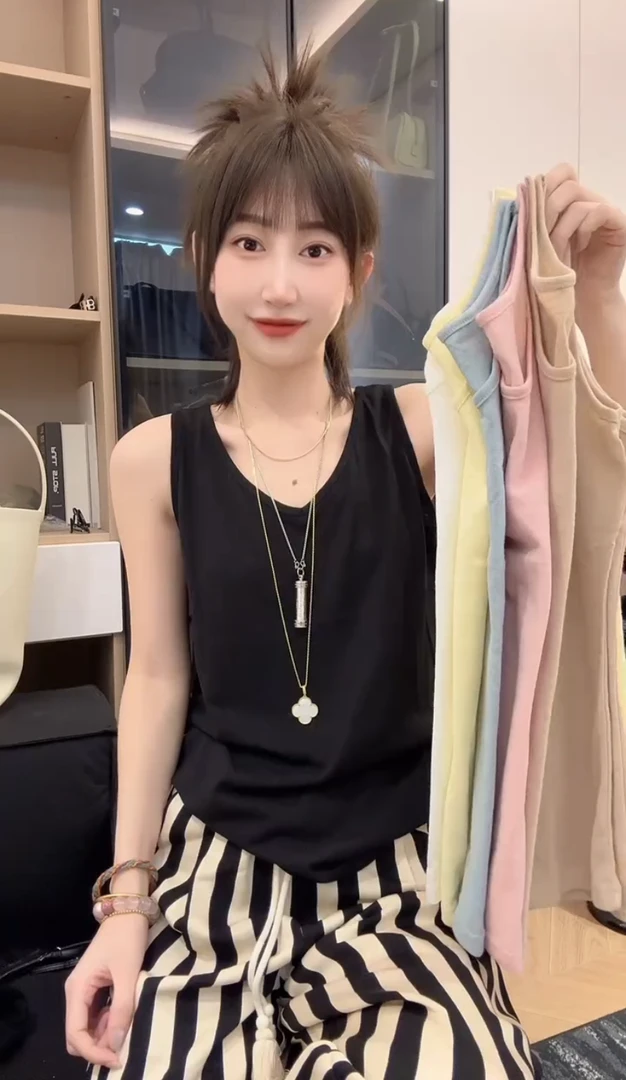 欧货2025春夏新款简约休闲百搭纯色锁骨领无袖外穿女背心打底上衣