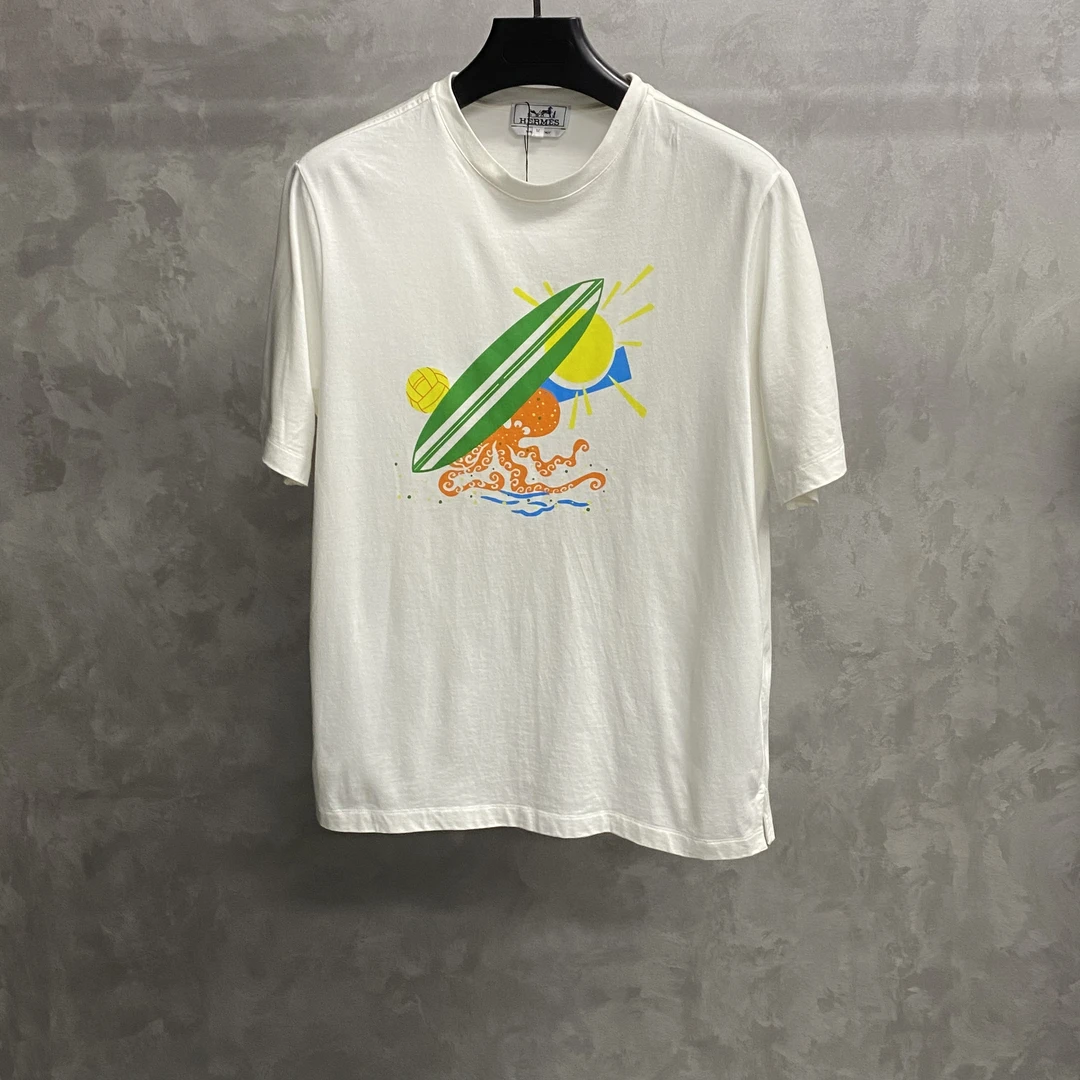 hermes 白色卡通印花图案logo短袖 M/99新