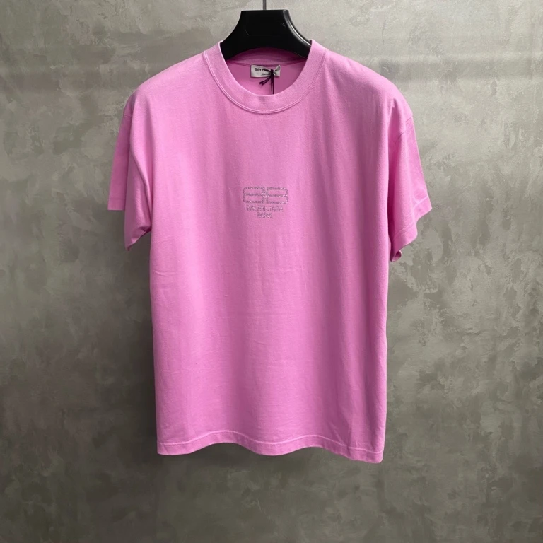 未使用 Balenciaga/巴黎世家 粉色满钻锁扣图案logo短袖/M码/