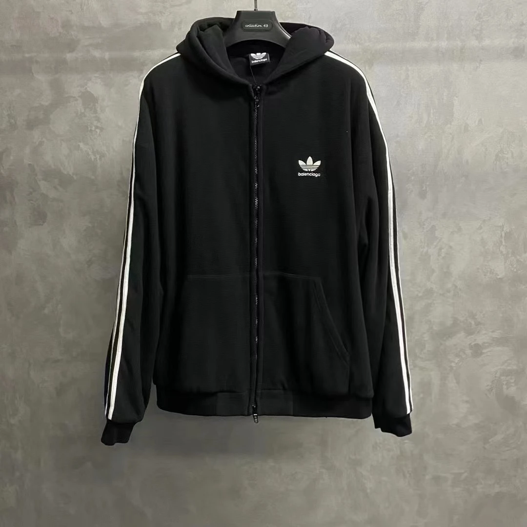 balenciaga 黑色摇粒绒刺绣图案logo拉链帽衫/Xs/99新