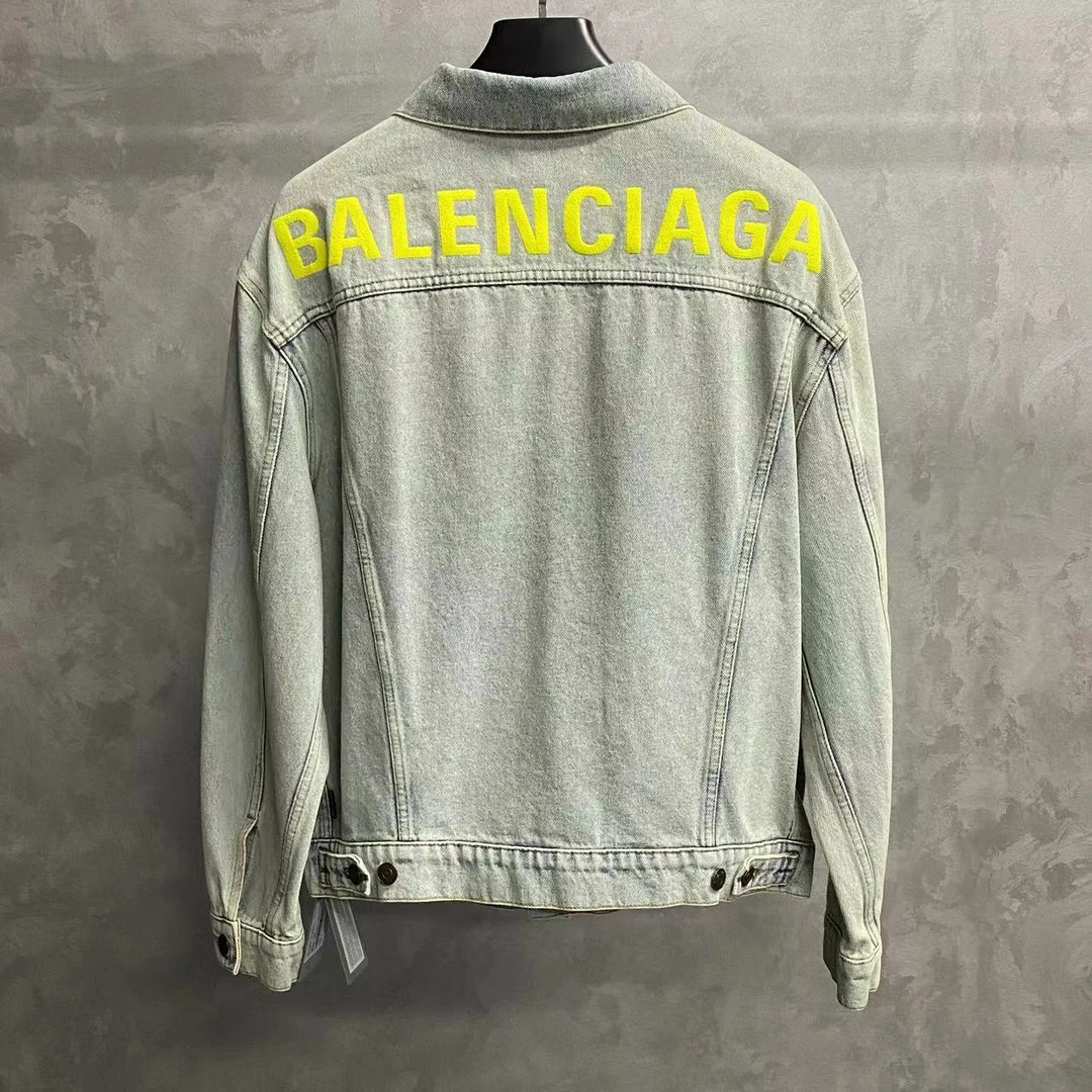 未使用 Balenciaga/巴黎世家 绿色刺绣logo牛仔夹克/32/36