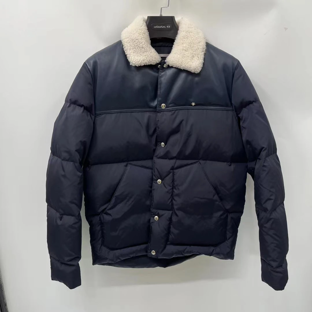 dior 蓝色刺绣图案logo毛领皮草夹克 /48/99新