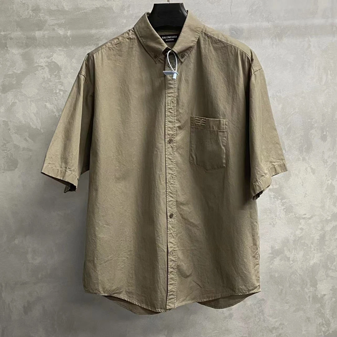 balenciaga 褐色刺绣图案logo短袖衬衫 /37/未使用