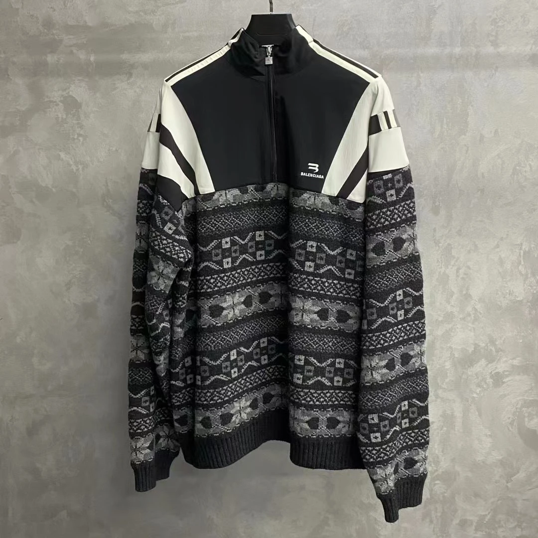 balenciaga 黑灰色羊毛拼接材质校服夹克 /M/未使用