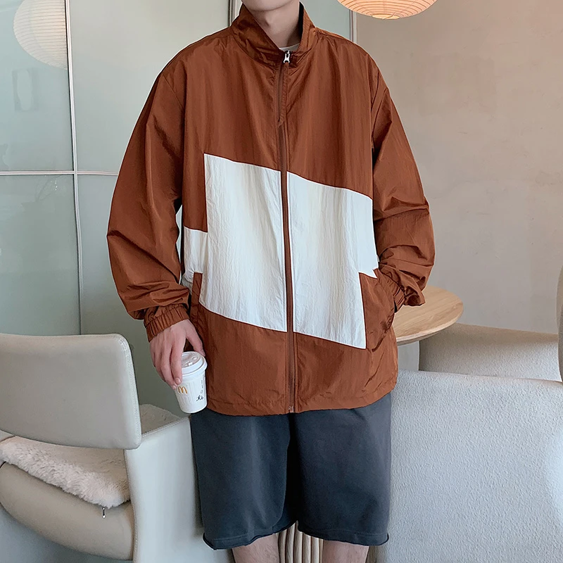 夏季冰丝透气防晒服男生薄款夹克防晒衣户外防紫外线拼色情侣外套