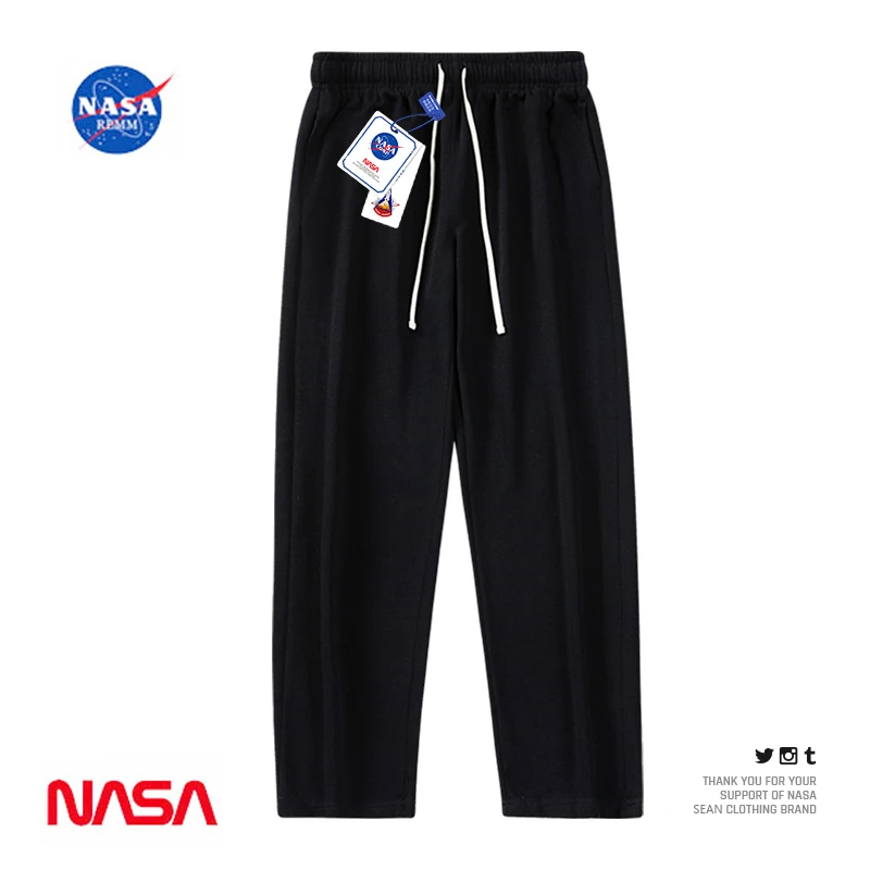 NASA官网联名运动裤男2025春季新款纯色直筒休闲裤宽松百搭卫裤