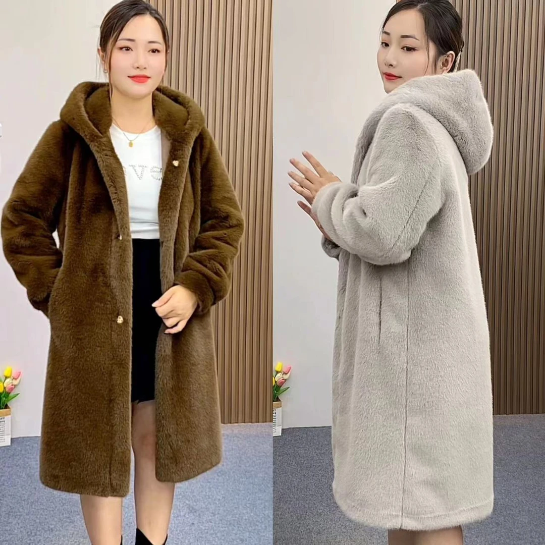96长双连帽冬季气质裘都女外套衣修身百搭宽松加厚女款秋冬欧貂绒