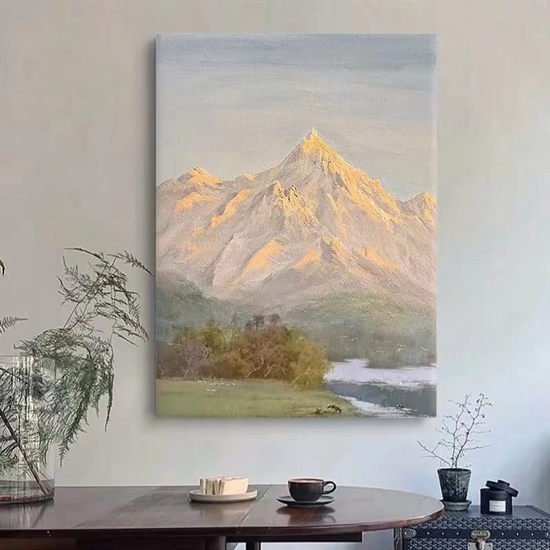 【日照金山】砂岩壁画挂画玄关装饰画斗柜大芬日照金山背景墙画高级