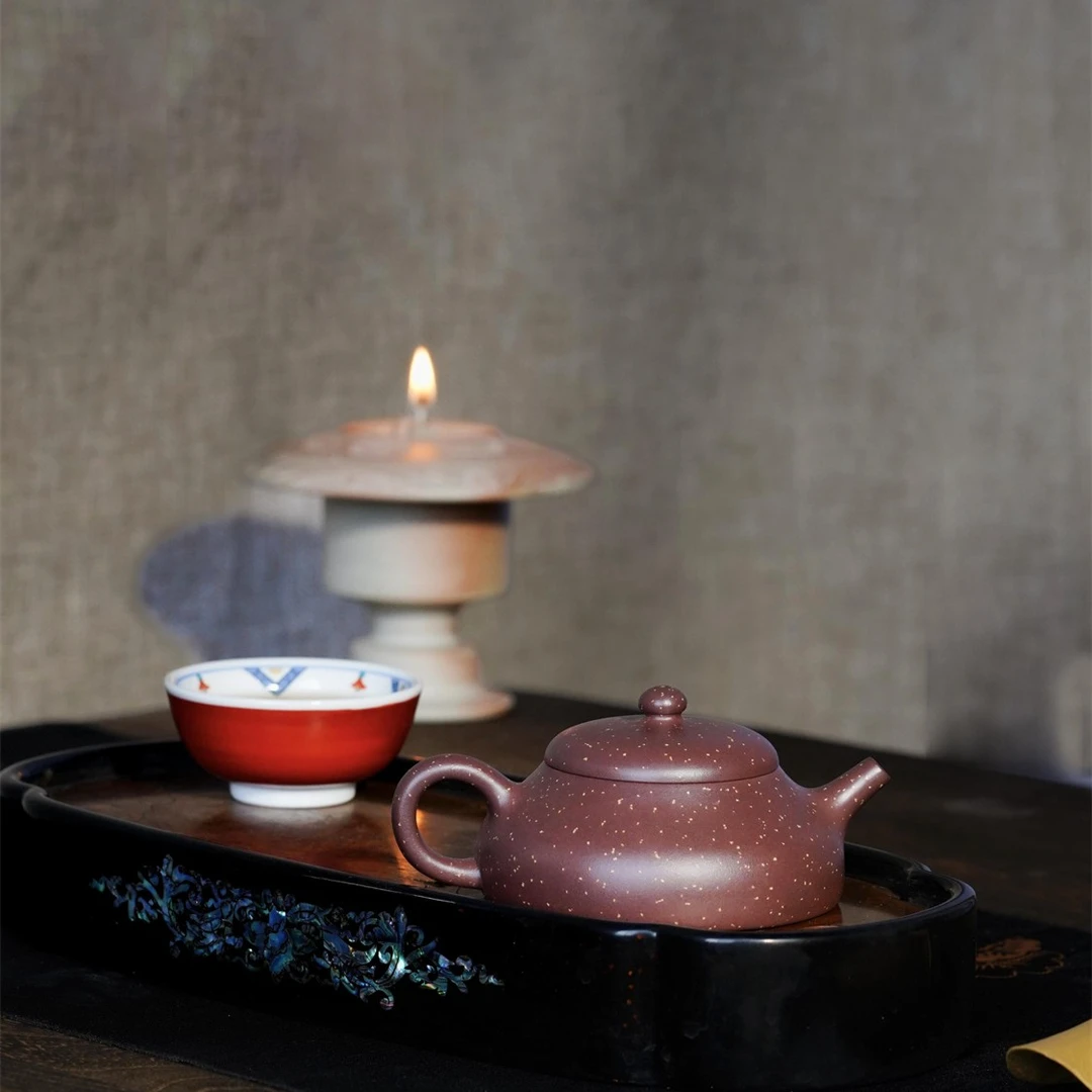 陶手 -应乐《若盂》 紫泥铺砂  130cc  紫砂壶（张寅弟子）全手工