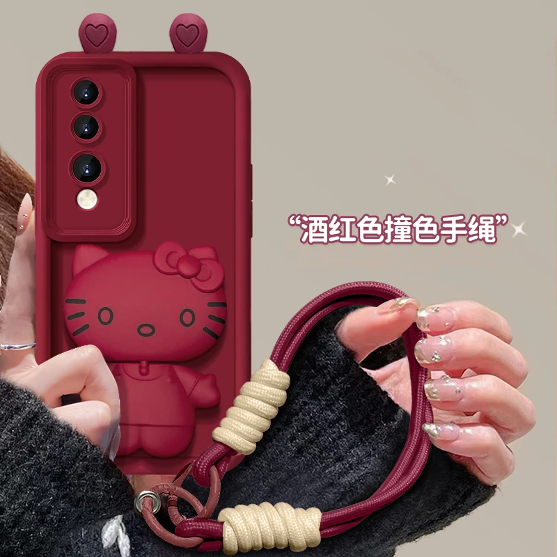适用荣耀70pro手机壳猫咪支架红色网红爆款硅胶高级防摔女款
