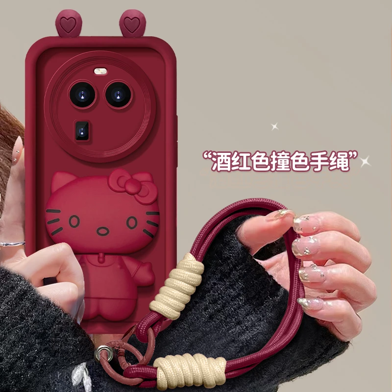 适用OPPOFindX6手机壳猫咪支架红色网红爆款硅胶高级防摔女款