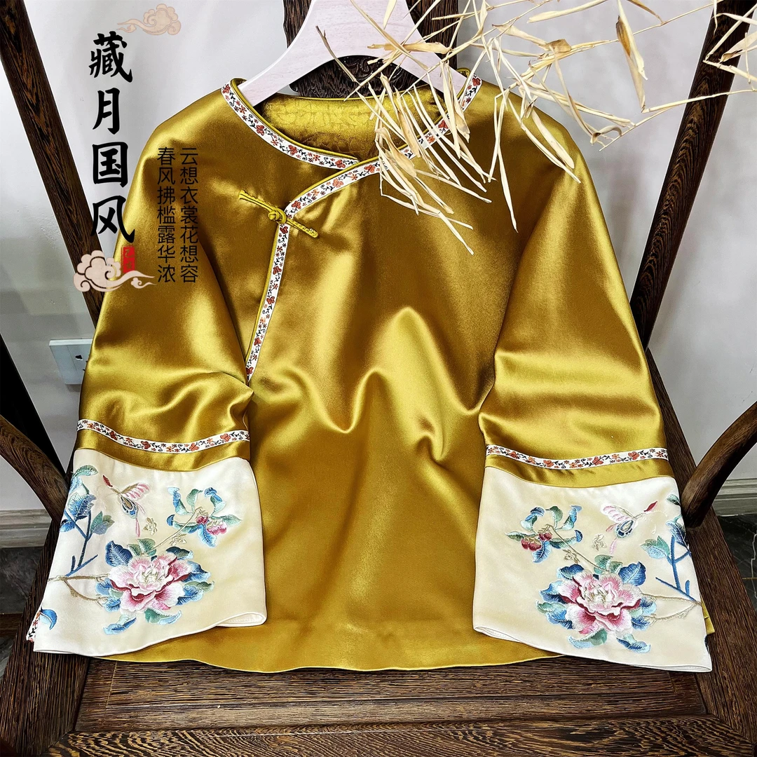 藏月新中式改良斜襟圆领上衣醋酸国风重工刺绣百搭外套女E9416290