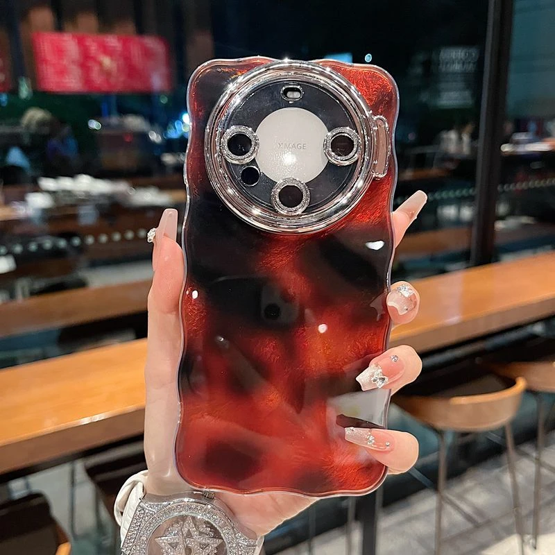 适用华为mate60系列新款手机壳琥珀纹理全包隐形支架镜头膜保护套