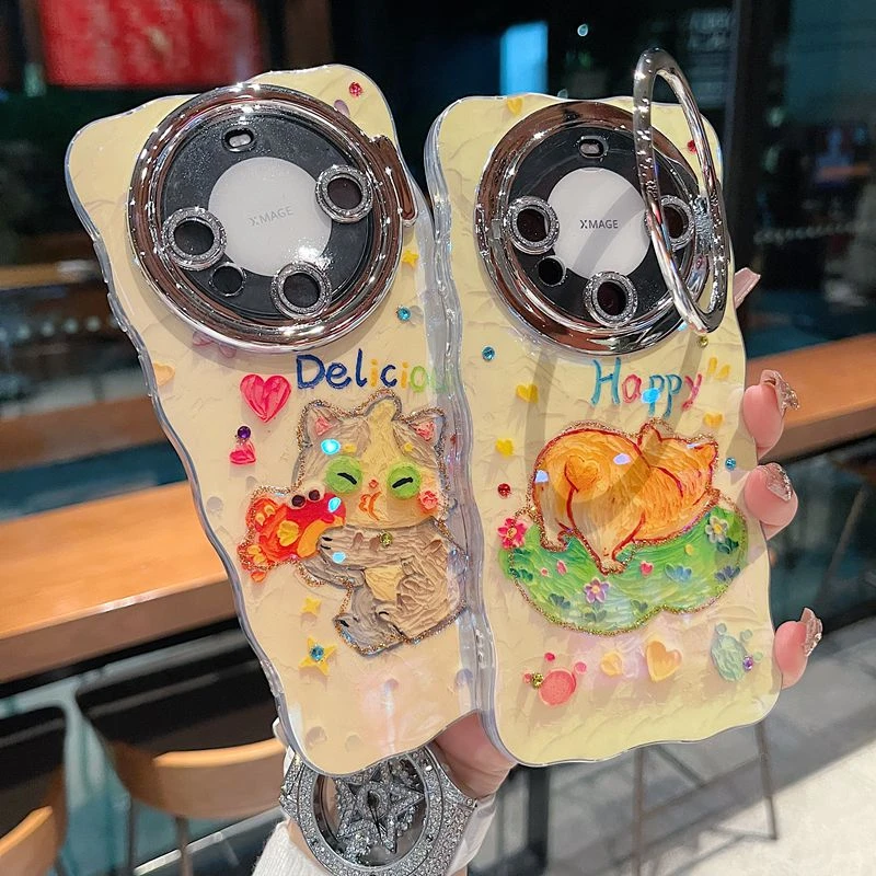 适用华为mate60系列苹果新款手机壳可爱点钻狗全包隐形支架镜头膜