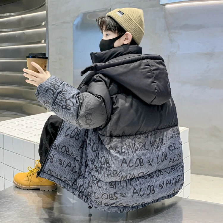 儿童装保暖秋冬棉衣2023新款中大童字母棉服潮流加厚外套冬季洋气