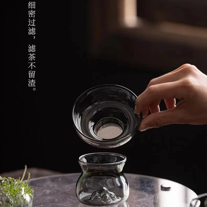 玻璃茶漏茶滤茶叶过滤网日式观山茶隔功夫茶具配件茶水分离滤茶器