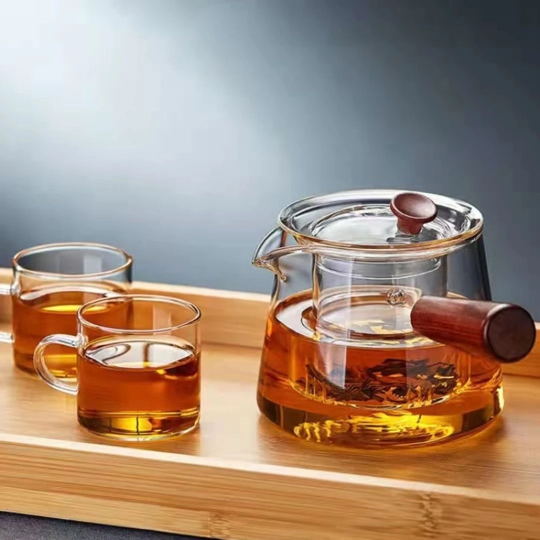 侧把玻璃煮茶壶电陶炉耐高温泡茶壶木把茶壶过滤套装网红茶具新款