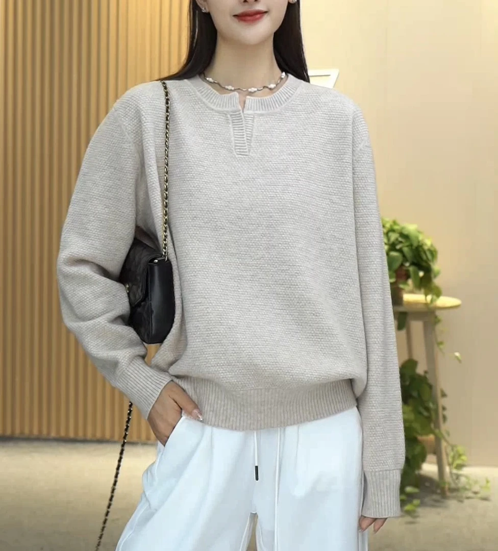 【RLFH】秋冬新款简约慵懒纯色休闲百搭宽松遮肉显瘦气质羊毛针织衫