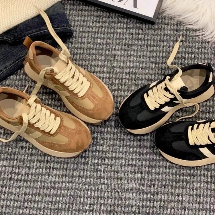 美拉德配色厚底阿甘鞋女复古百搭休闲鞋2023年秋冬季新款时尚小众