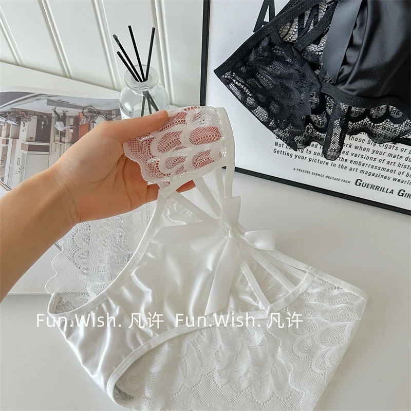凡许缎面爱心女内裤三角裤低腰性感网纱日系冰丝透气洛丽塔半透明