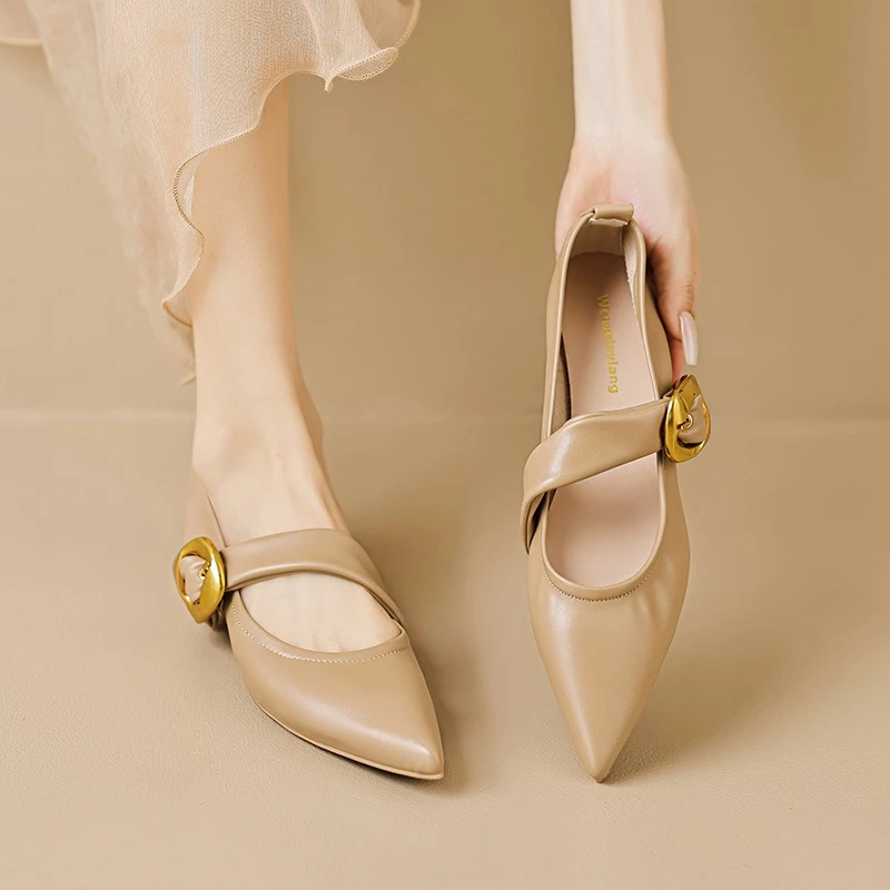 2024新款秋季平底单鞋女尖头法式一字带浅口玛丽珍鞋大码女鞋皮鞋