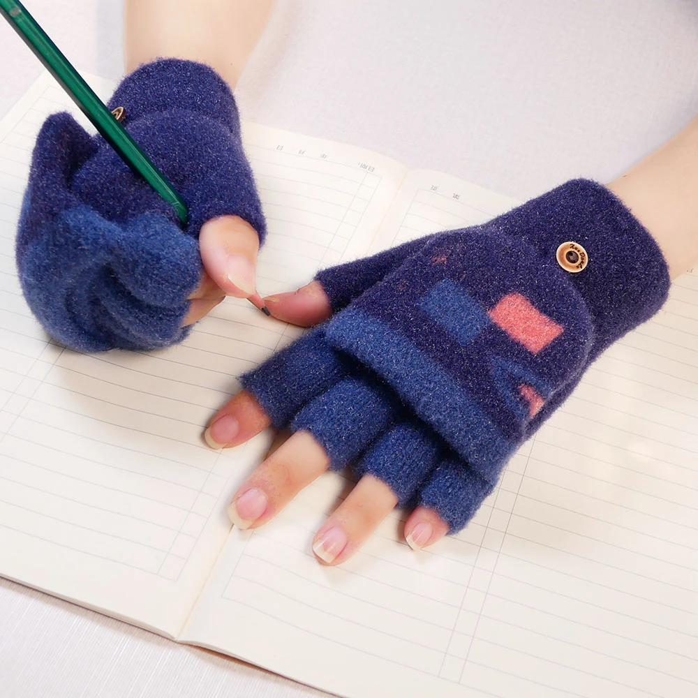 儿童手套男小孩半指翻盖五指防寒女童秋冬季保暖男童中大童8-15岁