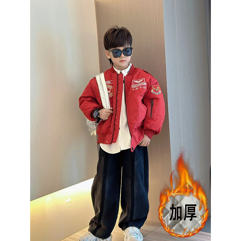 男童冬季洋气飞行服棉衣夹克外套加厚保暖上衣2024冬装新款中大童