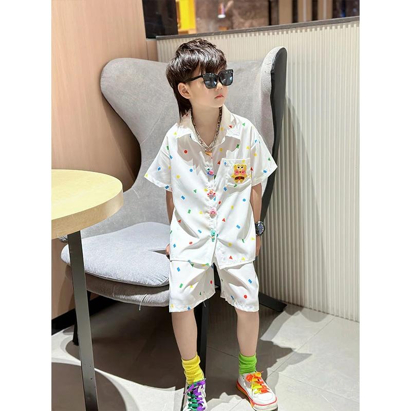 2024夏新款衬衫套装儿童气质百搭男童潮流复古韩系痞帅韩版俩件套