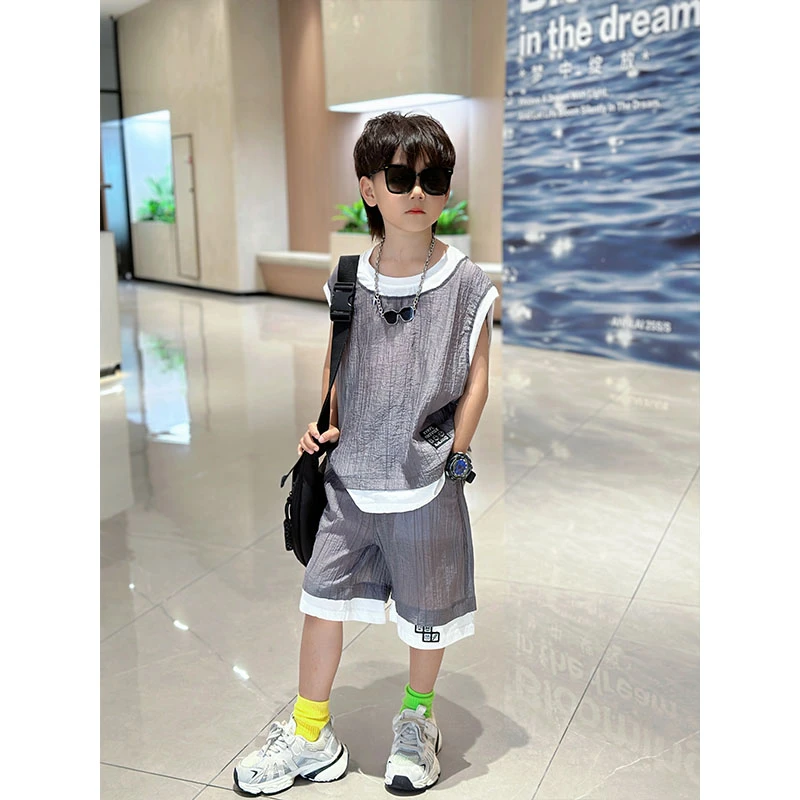 男童夏装套装2024新款男孩儿童背心夏季坎肩运动服大童洋气酷帅潮