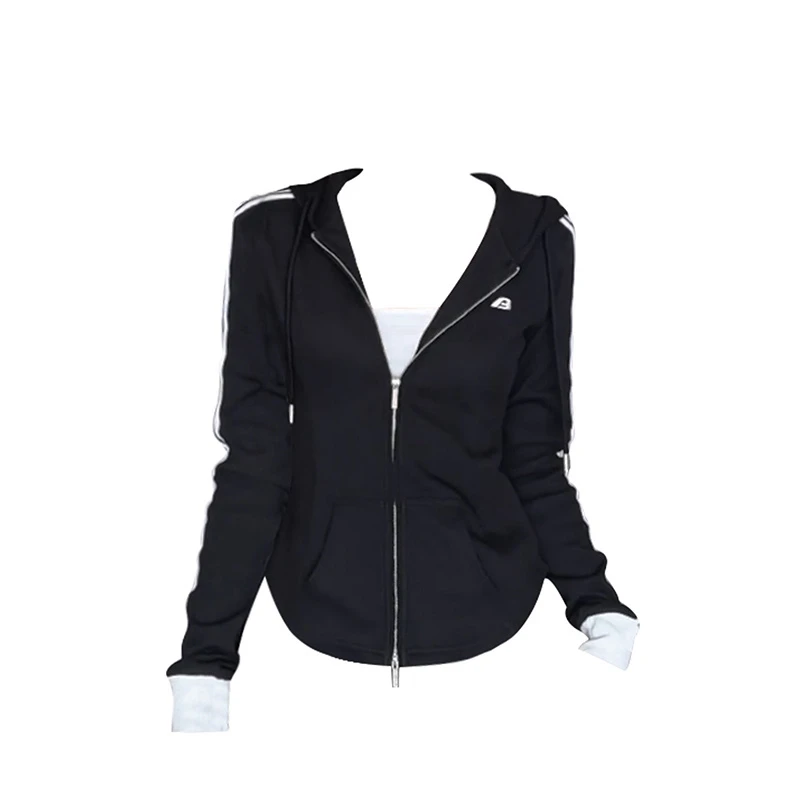 设计感小众三条杆收腰显瘦开衫卫衣女秋季新款正肩长袖甜辣妹上衣