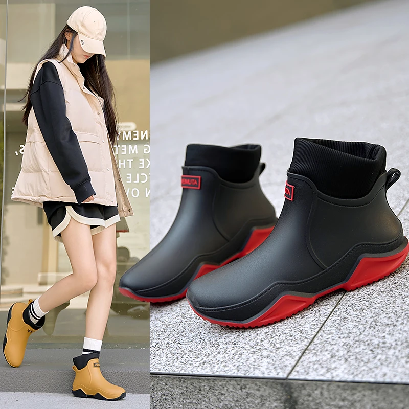 喆星女士低帮雨靴新款情侣外穿雨鞋工作洗车防水防滑胶鞋加绒水鞋